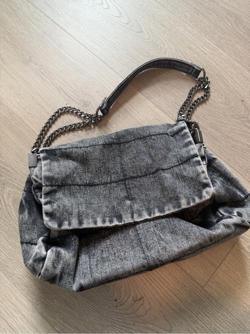ZARA jean Black Textured Shoulder Bag with Chain Strap - Picture 3 of 8